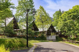 木々の景観と調和したコテージ